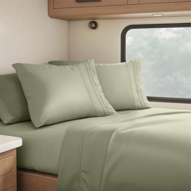 Clara Clark RV Queen Sheets, 6 Piece RV Sheets Set - Hotel Luxury Sheets for RV Bunks, Super Soft Bedding Set, Short Queen,Sage Green - Image 1